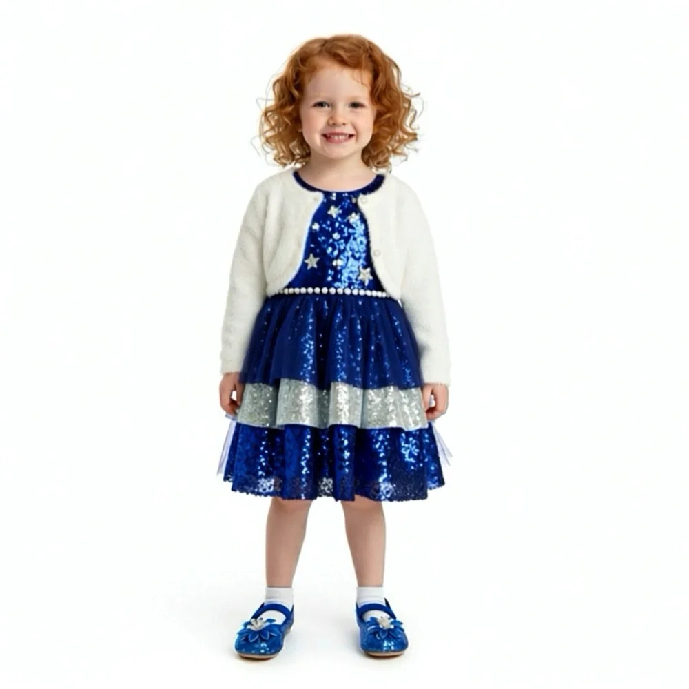 NEW Coastal Projections Sparkly Blue Sequin Shoes Toddler & Little Girls 6 7 1 2